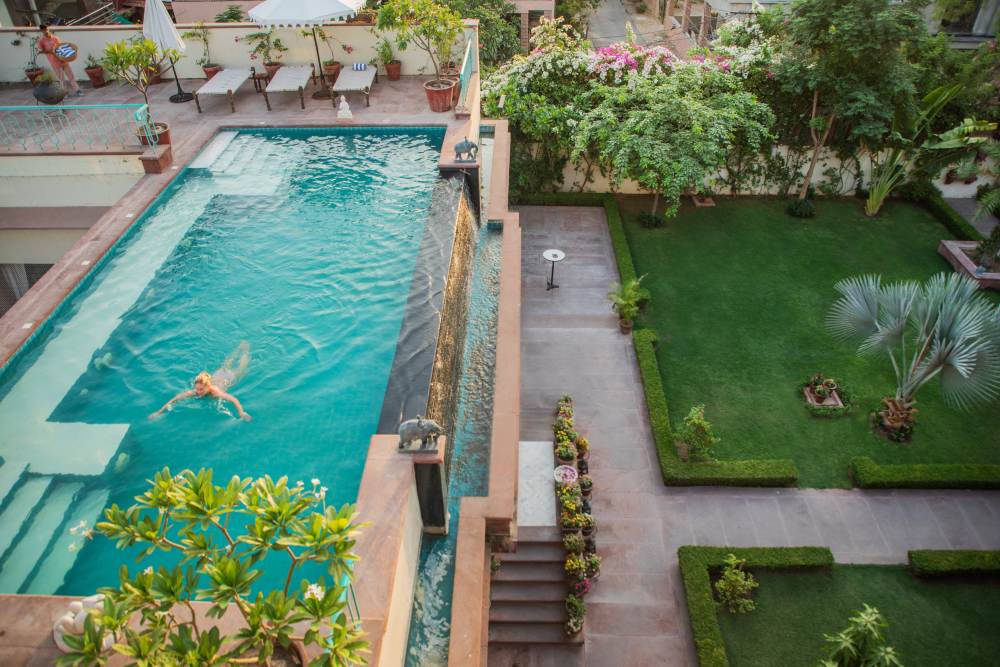First floor infinity pool with city views